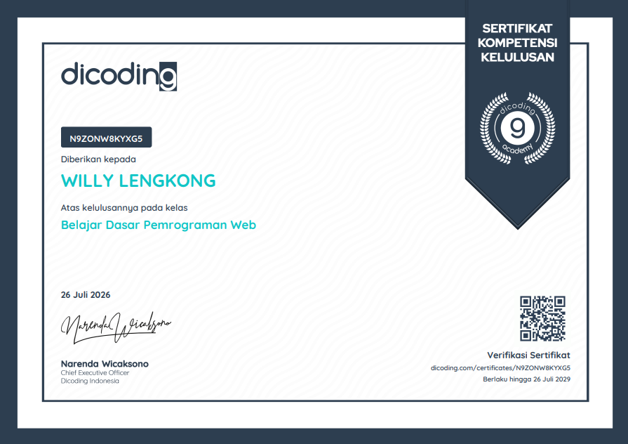 Dicoding Certificate — Willy Lengkong